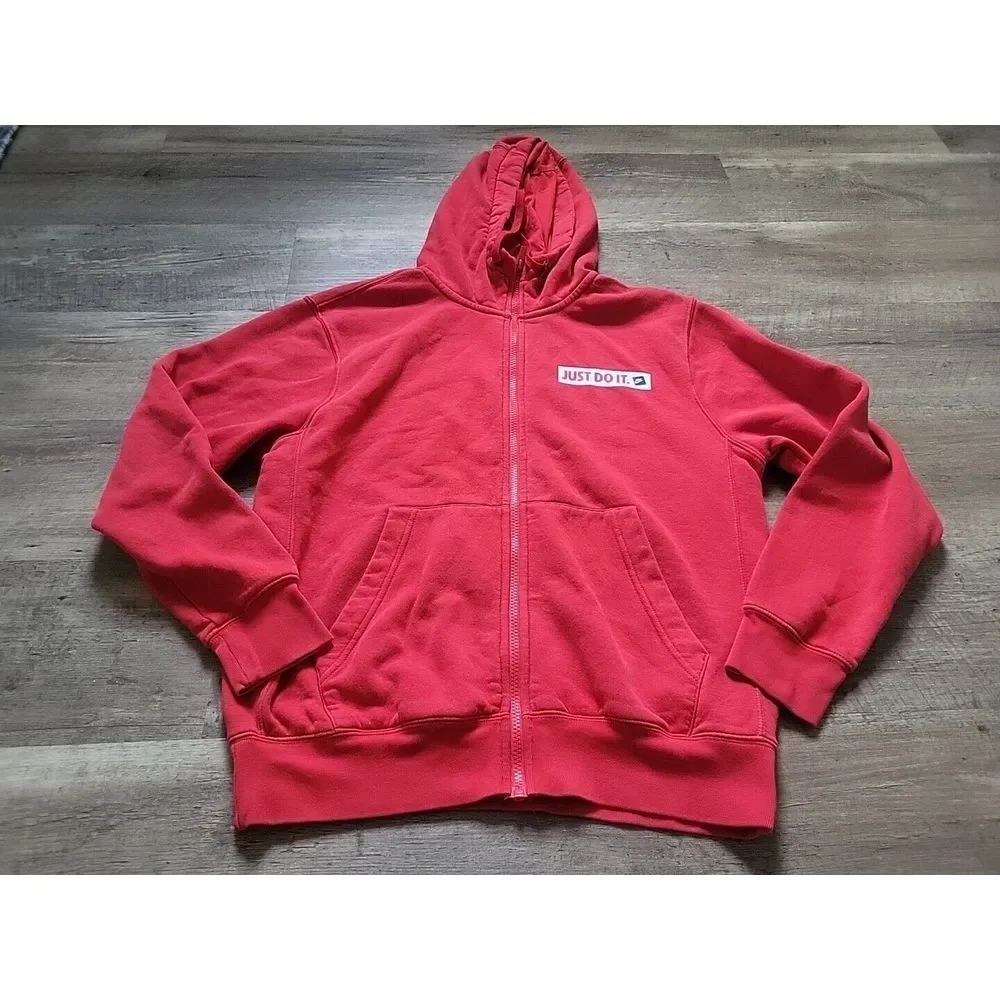 Nike Mens Just Do It Full Zip Hoodie Red Fleece Sweatshirt Small BV5068-657
